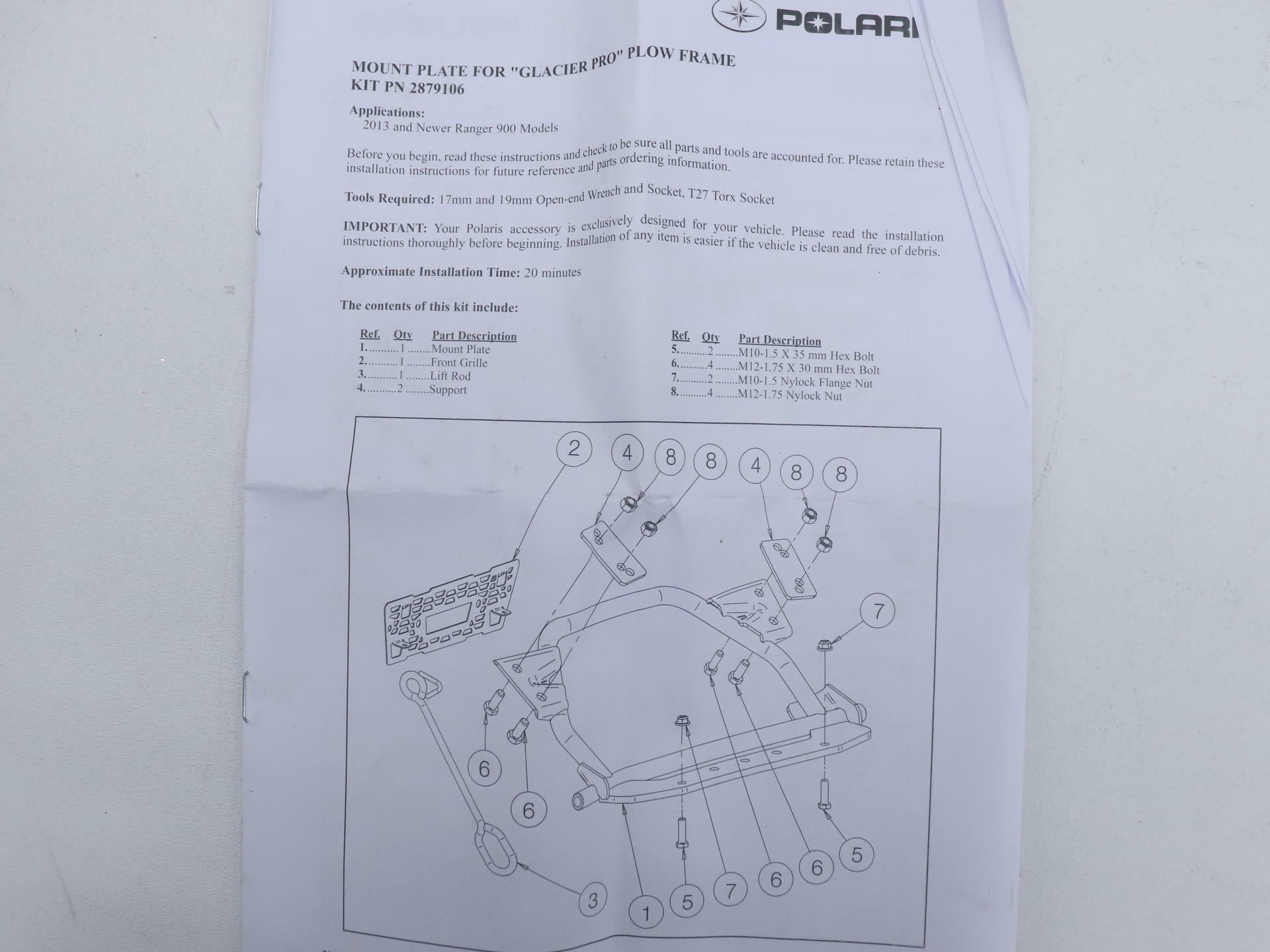 OEM Polaris Glacier PRO HD Mount Plate 2879106 Ranger 1000 900 Crew - Open Box