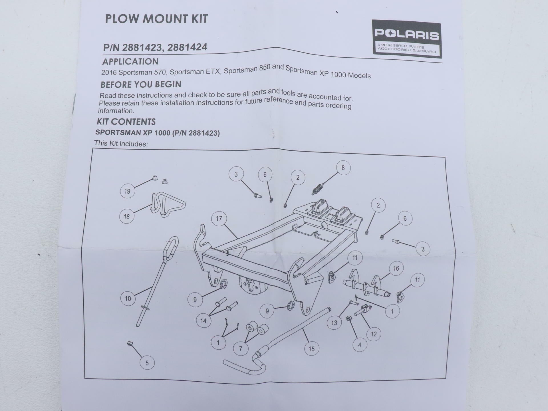 OEM Polaris Integrated Plow Frame Mount 2881423 - Sportsman Scrambler - Open Box