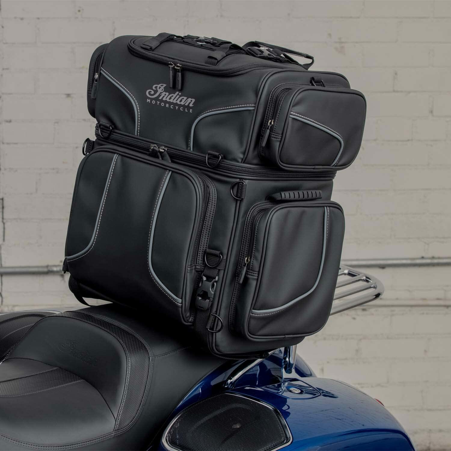 Indian Motorcycle Spirit Lake Touring Bag, for Specific Models, Black Vinyl, Six Accessible Storage Compartments - Part 2889144-VBA