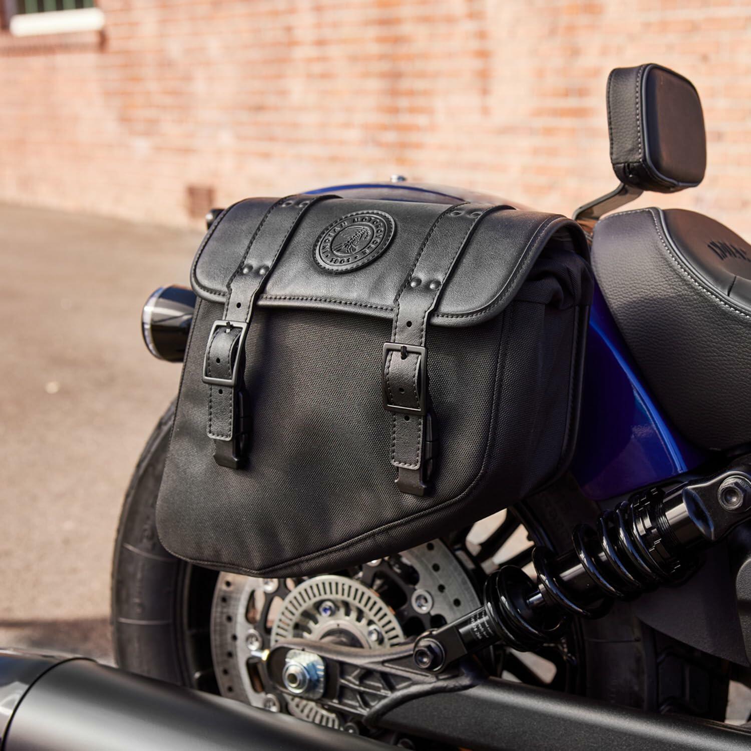 Indian Motorcycle Left-Hand Bobber Saddlebag, for Specific Models, Black Polyester, Mounting Hardware and Reflector - Part 2890283-VBA
